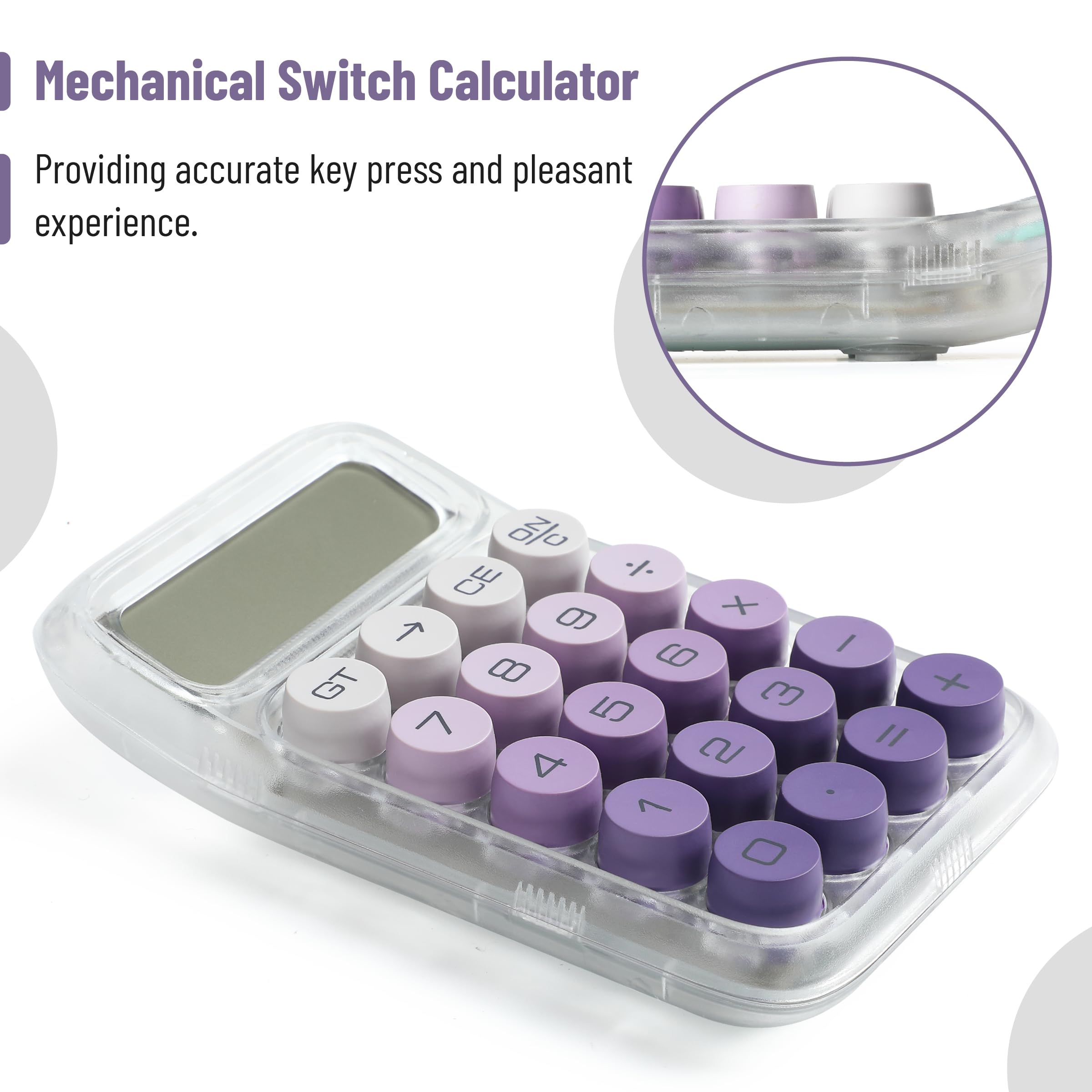 Mr. Pen- Mechanical Switch Calculator, 10 Digits, Purple, Transparent Body, Large LCD Display, Big Buttons, Desktop, Cute, Aesthetic