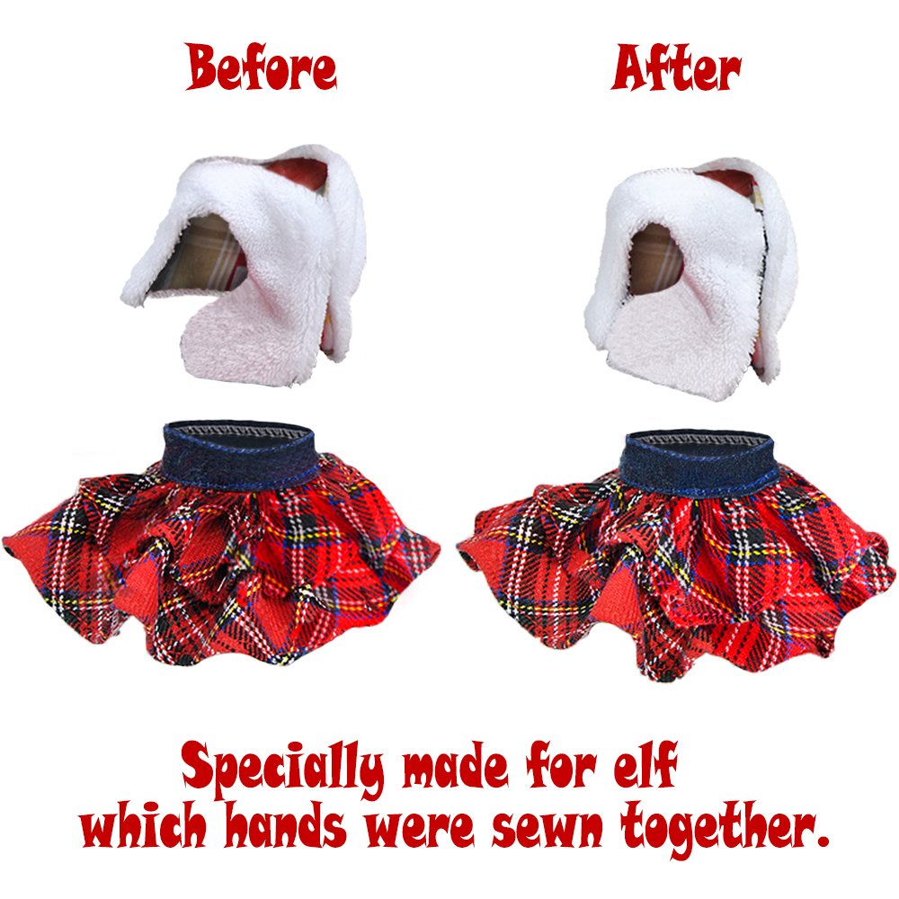 E-TING Santa Clothing Fluffy Vest+ Plaid Skirt Accessories for elf Doll Christmas Decoration