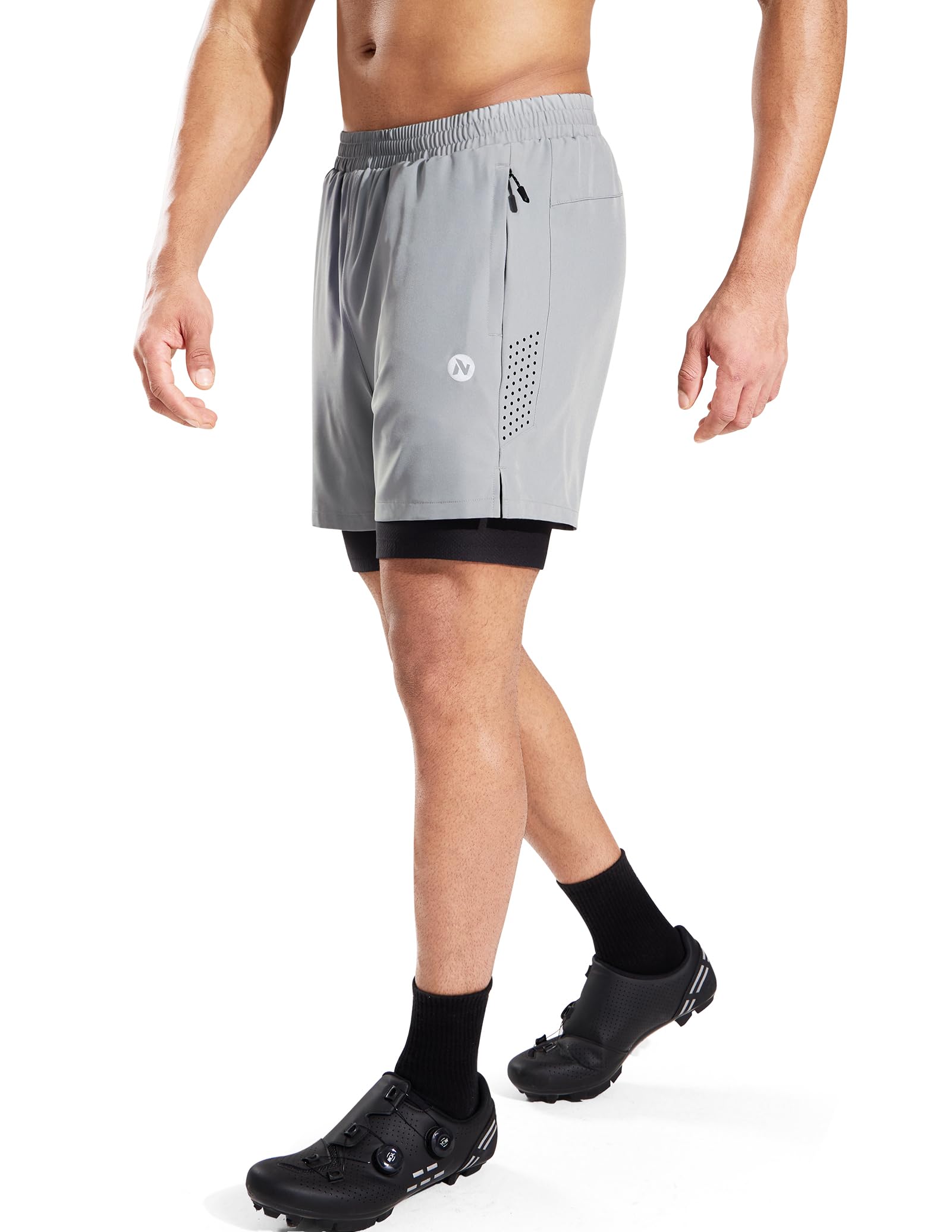 Nepest Mountainbike Hose Herren Kurz MTB Shorts Polster Radfahrerhose Herren Mit Tasche Fahrradhose Helles Grau,M 2