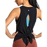 CRZ YOGA Women's Pima Cotton Workout Tanks Tie Back Sleeveless Shirts Yoga Athletic Open Back Sport Gym Tops