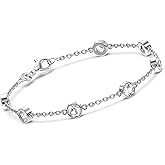 LeCalla 925 Sterling Silver CZ Station Bracelet Lightweight Classic Italian Pearl Zirconia Bracelet for Women Mom Grandma Sisters