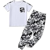mksodopy Boys Clothes,Boy outfits 2-Piece Camouflage Short-Sleeved T-shirt Camouflage Pant Teen Boys Clothing