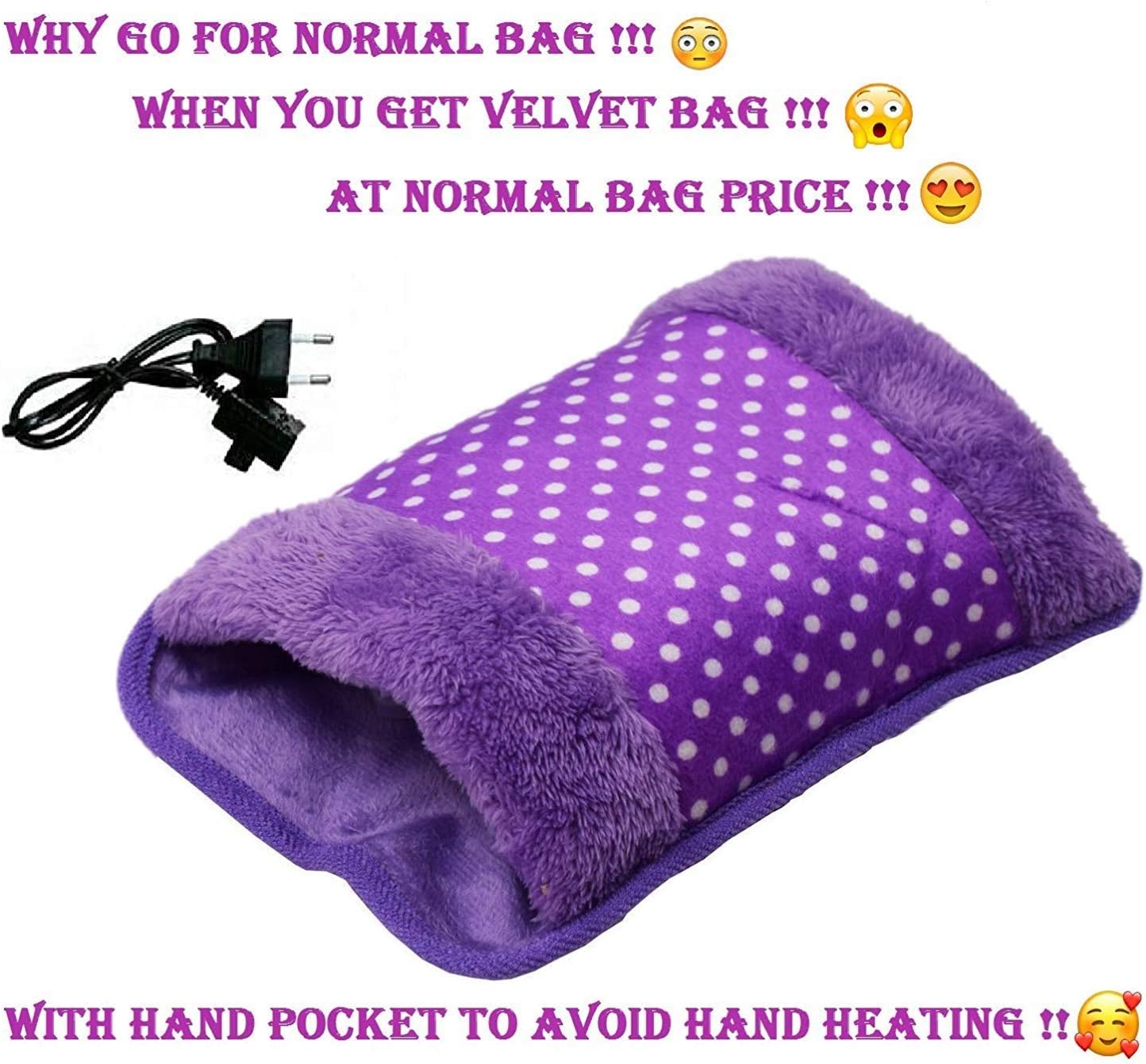 Sales Hub Electric Hot Water Bag Heating Gel Pad Fur Velvet with Hand Pocket Pain Relieve (Multi-Color)