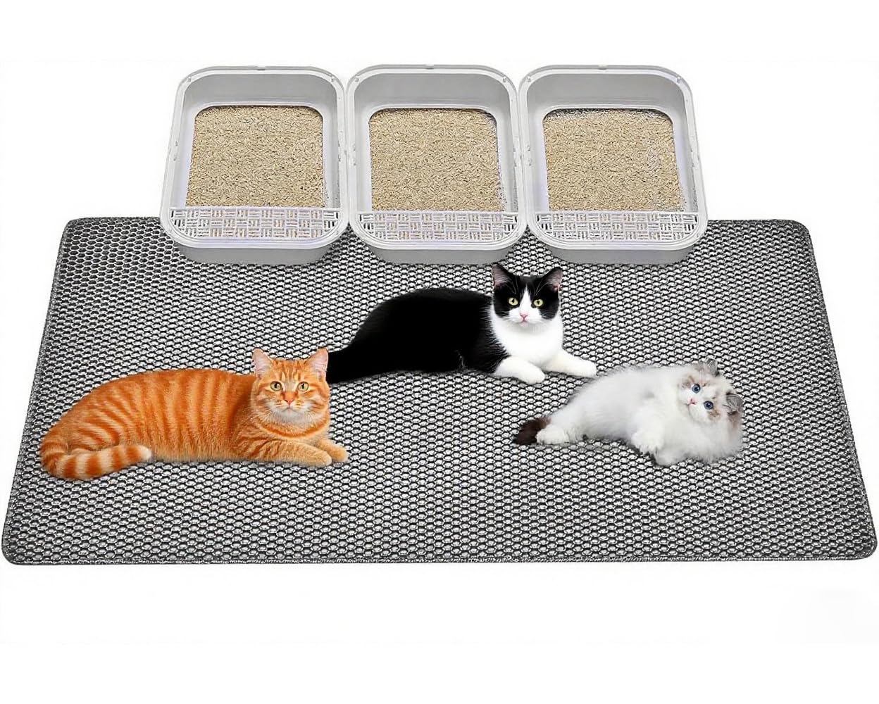 Photo 1 of Large Cat Litter Mat, 46x26 Inches Extra Large Double Layer Honeycomb Cat Litter Trapping Mat, Non Slip Waterproof Urine Proof Mat, Scratch Resistant Durable Litter Rug