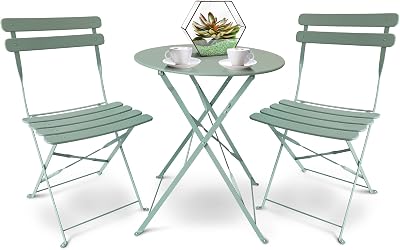SUNMER 3 Piece Patio Bistro Set - Foldable Table & Chairs, Mint Green