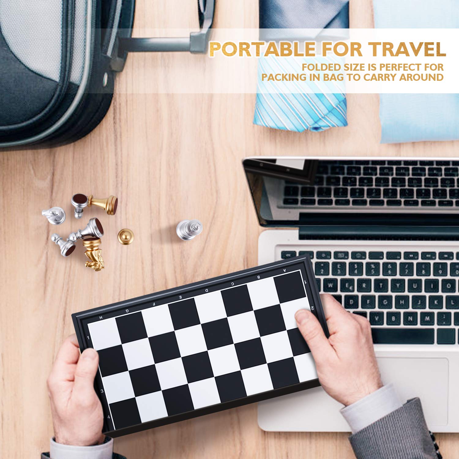 Peradix Magnetic Travel Chess Set with Folding Chess Board Great Educational Toys and Gifts Portable Board Game Fits for Both Adults and Kids (Golden-Silver)