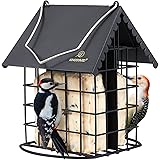 Kingsyard Double Suet Bird Feeder with Weatherproof Roof & Perch, All Metal, Suet Cakes Cage Bird Feeder for Outdoors Hanging