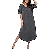 Ekouaer Long Nightgown, Womens V Neck Loungewear Oversized Sleepwear Loose Sleep Dress S-4XL