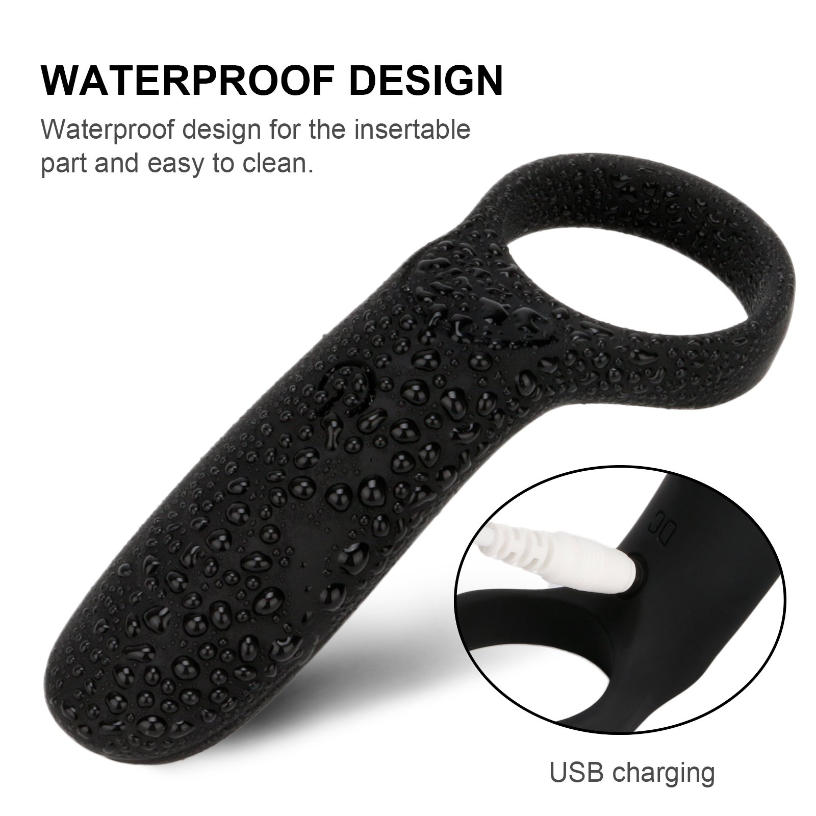 Cockring Vibrator Vibrierend mit Klitorisstimulator Silikon Penisring 10-Vibration Sexspielzeug für Männer, Ø 33 mm (Schwarz)