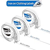 Iron on Name Tags for Clothing, Fabric Labels Compatible with Dymo Letratag Refills and Phomemo P12, P12PRO, LT12 Label Make 12mm x 4m(1/2" x 13'),3 Pack, for Day Care Needs, Kids, School Name Tags