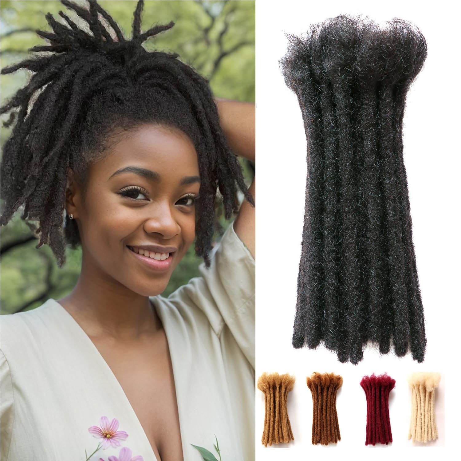 Dreadlock Extensions Human Hair Extensions for Braiding 0.8cm Afro Kinkyhair for Braiding Black Hair Extensions Dreadlocks Extensions (1B-0.8cm, 6Inch （Pack of 30 ）)