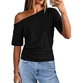 MEROKEETY Women's Off The Shoulder Short Sleeve Tops 2026 Summer Casual Going Out Trendy Y2k T Shirts