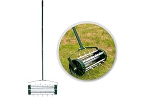 DIYTUNINGS Heavy-Duty 18 Inch Lawn Aerator Roller Garden Yard Spike Home Grass Rotary Push Soil Aeration with 50 Inch Steel Handle Green