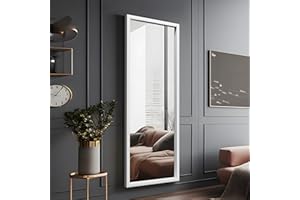 NeuType 44"x16" Wall-Mounted Mirror, Full Length Mirror, Polymer Thin Frame, Hanging or Leaning Against Wall, Dressing Mirror Rectangle Bedroom Mirror Floor Mirror Dressing Mirror, White(no Stand)