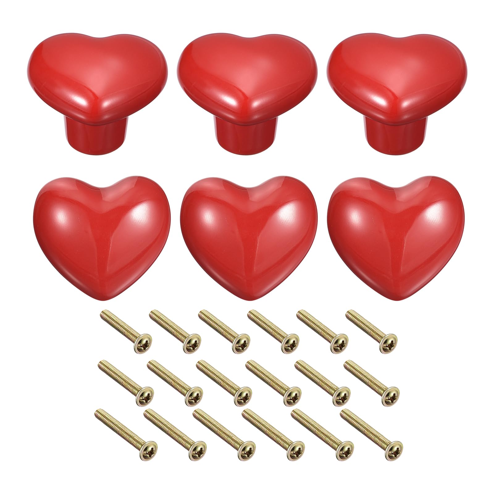 Uxcell 6Pcs Ceramic Knobs, Kitchen Drawer Knobs, Heart Shape Knobs Furniture Decorative Knobs and Pulls with Mounting Screws for Drawer, Dressers, Cupboard, Closet, Red
