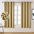 HOMEIDEAS 2 Panels Faux Silk Curtains for Nursery Gold Blackout Curtains, 52 X 63 Inch Room Darkening Thermal Insulated Window Drapes for Living Room, Bedroom