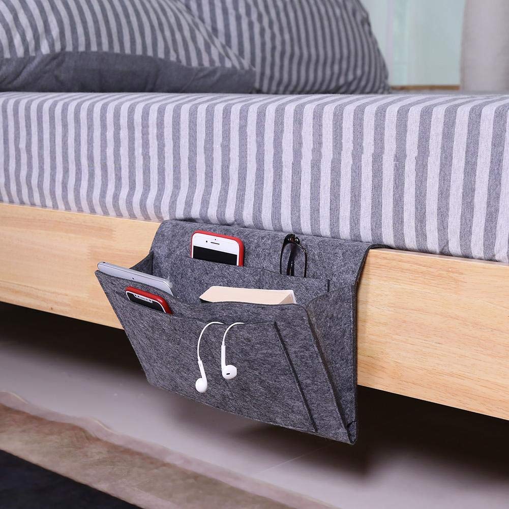 Bedside Storage Bag Thoughtful Bedroom Felt Hanging Bag Bed Rails Hanging Container TV Remote Control Holder for Nursery Dorm Bunk Car Pram Hospital Bed Car Backrest