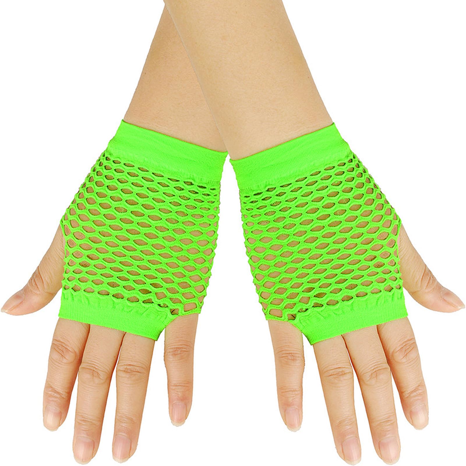 YeeHeen Short Fishnet Gloves for Women Punk Fingerless Mesh Glove Bright Green