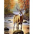 Kaliosy 5D Diamond Art Painting Elk Deer by Number Kits, Paint with Diamonds Art Landscape Riverside DIY Full Drill, Crystal Craft Cross Stitch Embroidery Decoration 30x40cm?12x16inch?