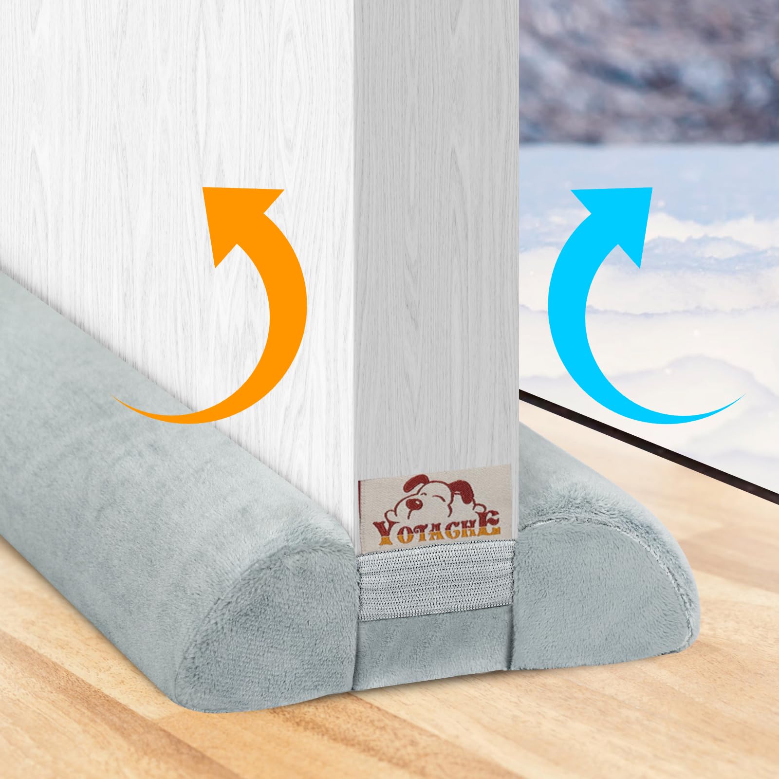 Yotache Draft Excluder for Doors 90cm, Right Angle Design-100% Fits Door, Adjustable Length, Washable Warm Plush Fabric for Reduce Noise Draught Dust — image 1