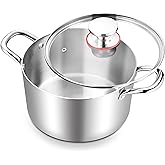 TeamFar 6 Quart Stock Pot, Stainless Steel Tri-Ply Cooking Pasta Pot with Tempered Glass Lid for Induction/Electric/Gas/Ceramic, Healthy & Sturdy, Double Riveted Handles & Dishwasher Safe