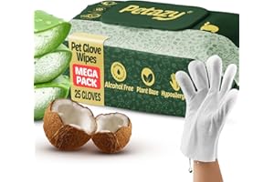 Petazy Pet Glove Wipes for Dogs & Cats – 25 Pack | Hypoallergenic, No Rinse, Extra Thick Cleaning Gloves with Aloe & Coconut Oil | Paws, Face, Ears & Butt | Travel Friendly, Gentle & Safe