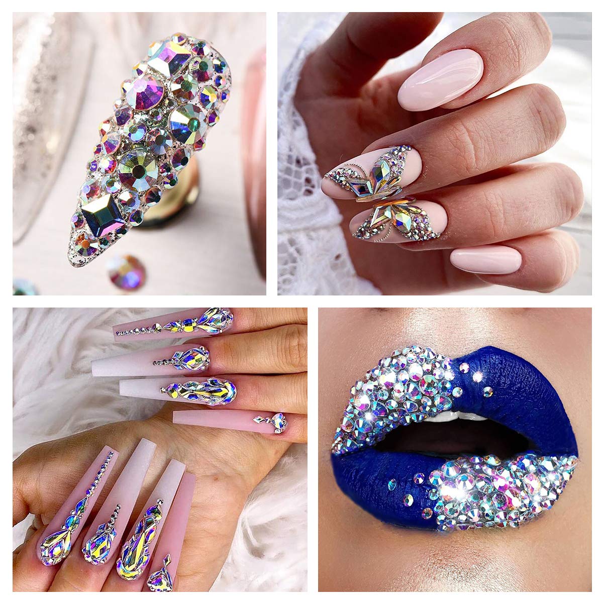 120 Pcs Multi Shapes Glass Crystal AB Rhinestones For Nail Art Craft, Mix 12 Style FlatBack Crystals 3D Decorations Flat Back Stones Gems Set (120 pcs Crystals+1728 pcs rhinestones): Beauty