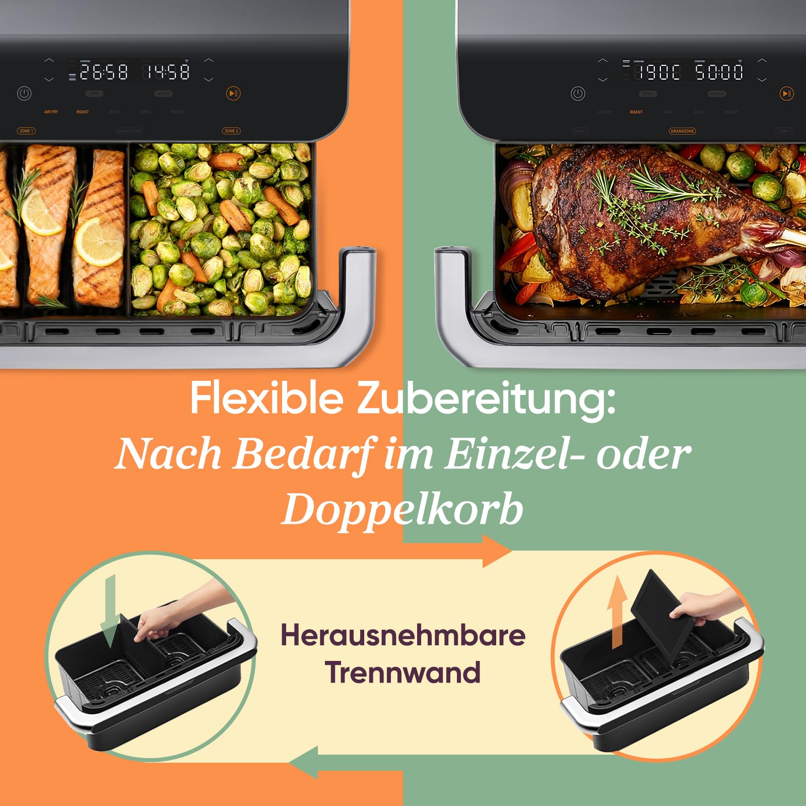 COSORI Heißluftfritteuse 2 Kammern, Dual Blaze TwinFry 10L Airfryer, mit 4 Heizrohren und flexiblen Kammern, gleichmäßige Hitzeverteilung, Temperatur bis 240 Grad C, Schwarz, TF102S 4