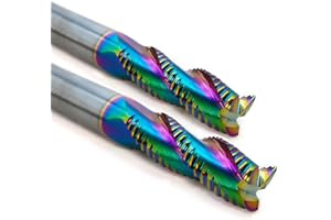 WEXWE Tools Roughing End Mill, DLC Diamond-Like Coating Carbide Milling Cutter for Aluminum, Copper, Magnesium Alloys, Composite Materials, 3 Flute, 1/4" Shank（2 Piece, 1/4"-2.5" L
