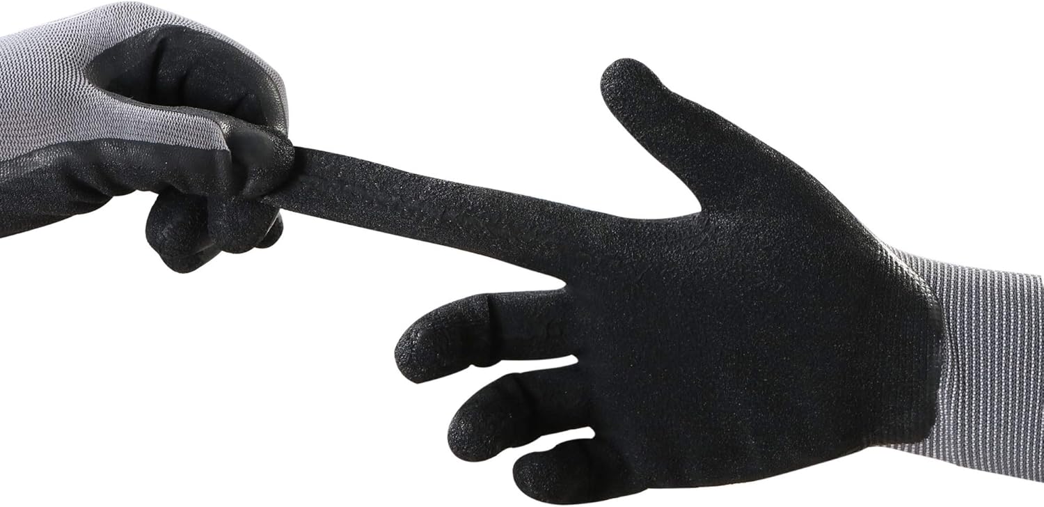 Safety Work Gloves & Gardening Gloves for Men, 3 Pairs Pack, Seamless Knit Nylon Glove with Breathable Foam Latex Coated, Ideal for General Purpose, Home Improvement, Painting (Large) - - 
