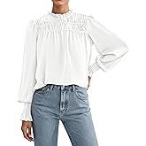 PRETTYGARDEN Blouses for Women Dressy Casual Fall Outfits 2026 Frill Neck Long Sleeve Shirts Satin Work Business Casual Tops