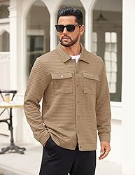 COOFANDY Shacket Mens Long Sleeve Quilted Shirt