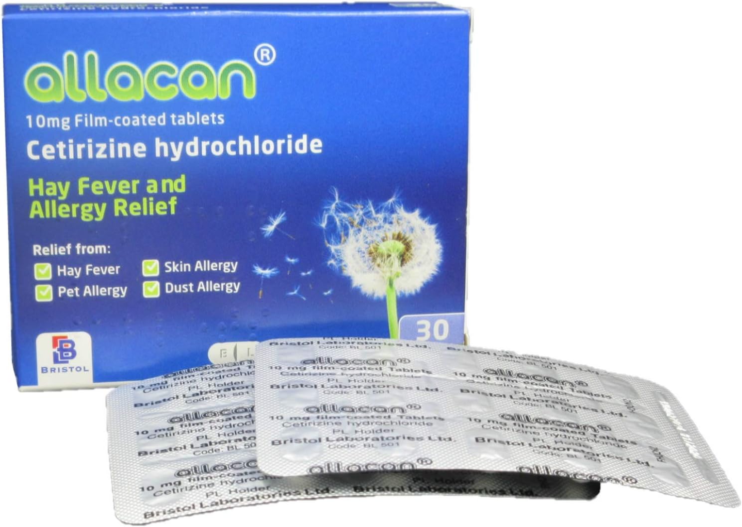 2 Months Supply Allacan Cetirizine Hayfever Allergy Tablets 30 x 2