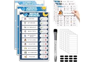 BOXVERIA Upgraded Slider 3 in 1 Bedtime/Morning/Weekly Routine Chart for Kids, Magnetic Chore Chart for Kids with 99 Stickers, Cute Visual Schedule for Kid