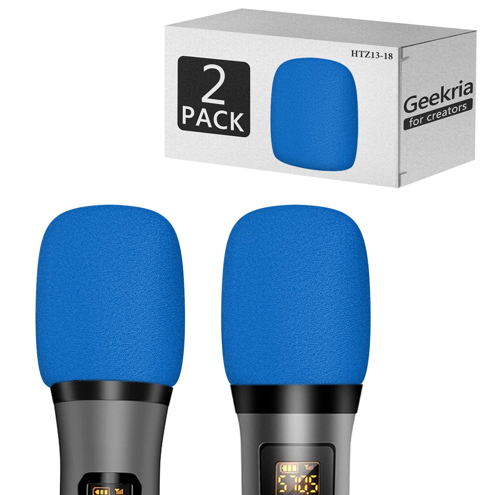 Geekria for Creators Foam Windscreen for 1.6'' Diameter Microphones, Antipop Windshield, Mic Wind Cover, Sponge Foam Filter Compatible with Bietrun WXM09, WXM21 (Blue / 2 Pack)