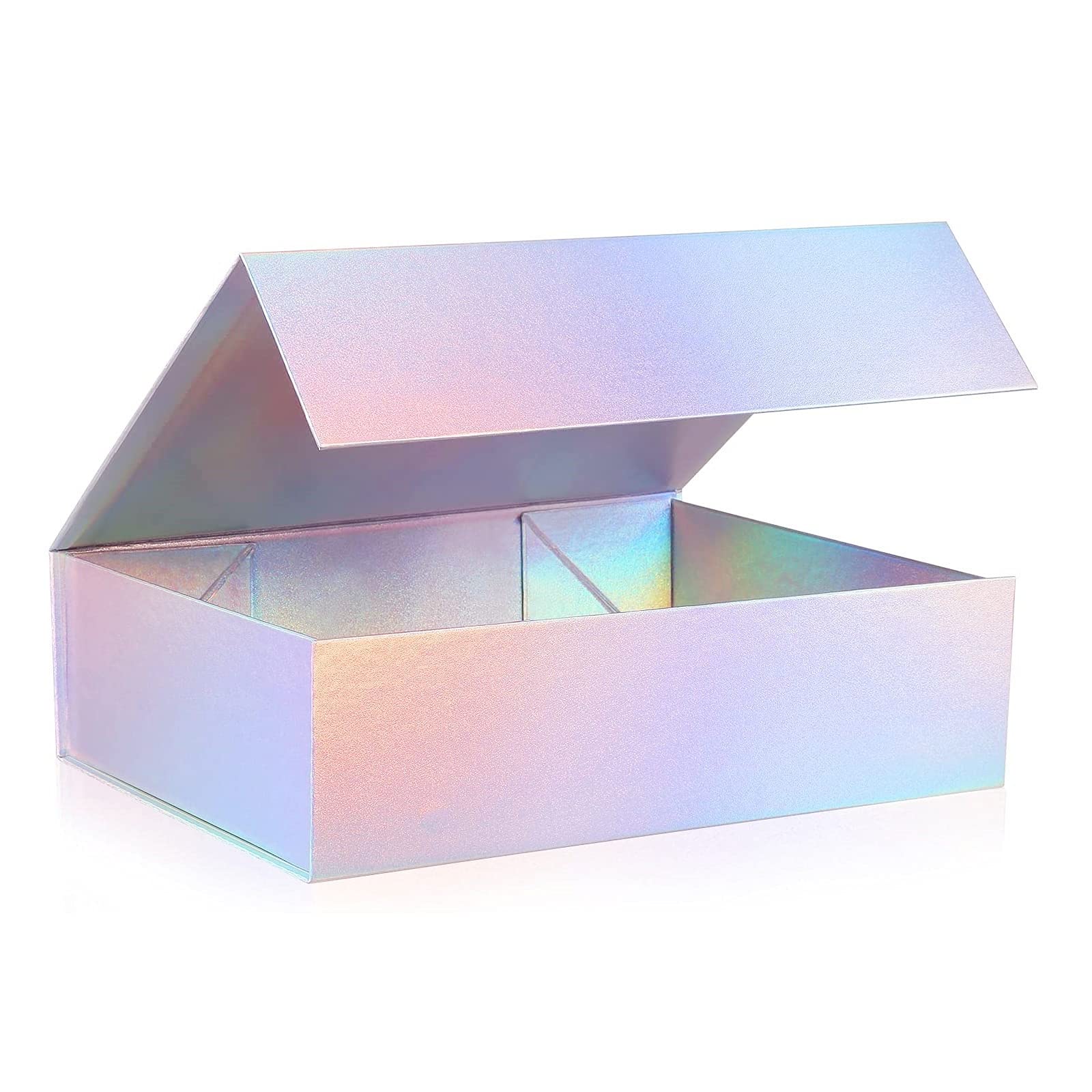 Magnetic Gift Boxes with Lids, 320x240x90 mm Large Gift Boxes for Presents, Holographic Silver Luxury Sturdy Foldable Cardboard Box with Magnetic Closure (Pack of 1)