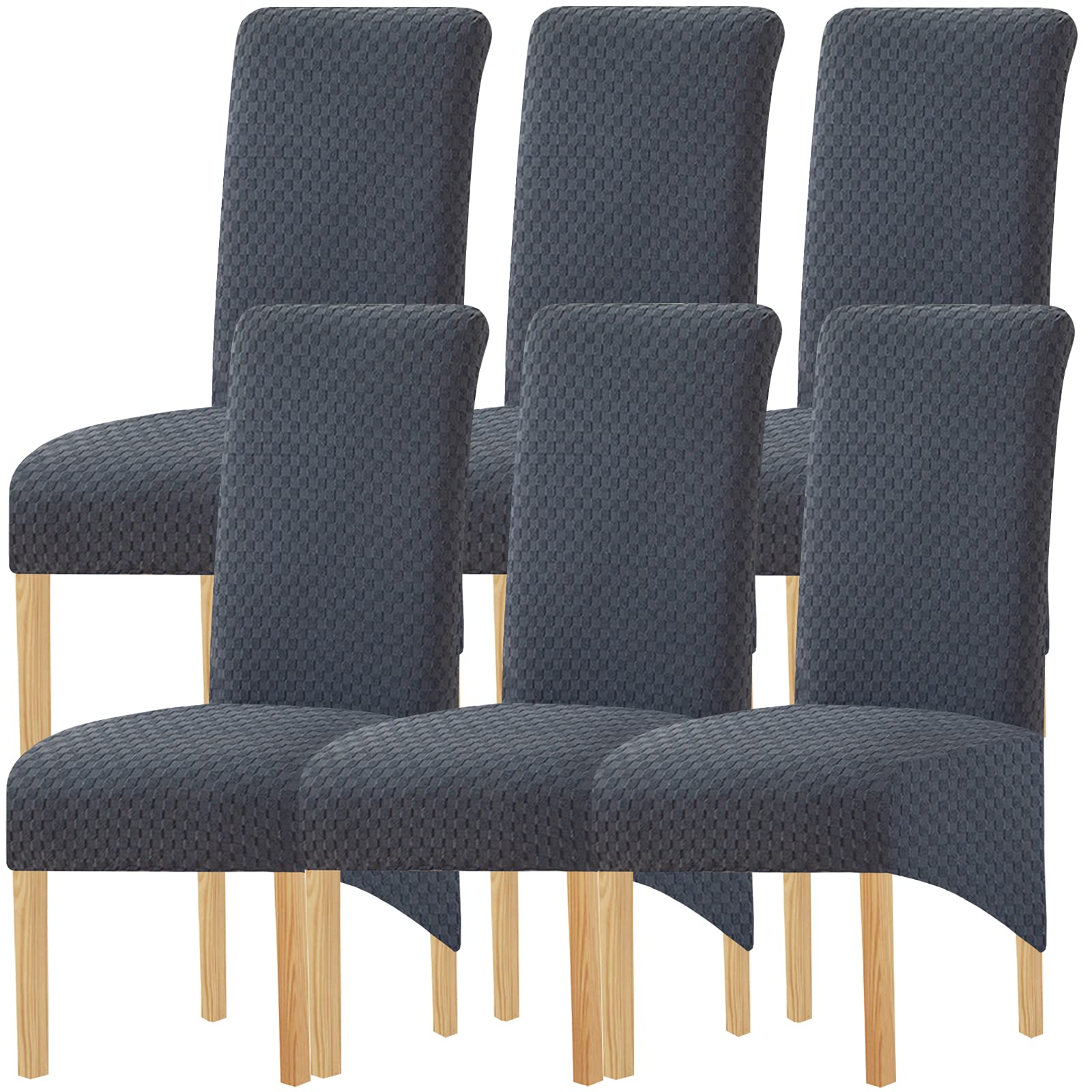 Elastic Spandex XL Chair Covers for Dining Room,Jacquard Chair Slipcovers Stretch Removable Washable Short Dining Chair Protecter for Kitchen Bar Hotel and Wedding (Dark Gray1, Set of 6)