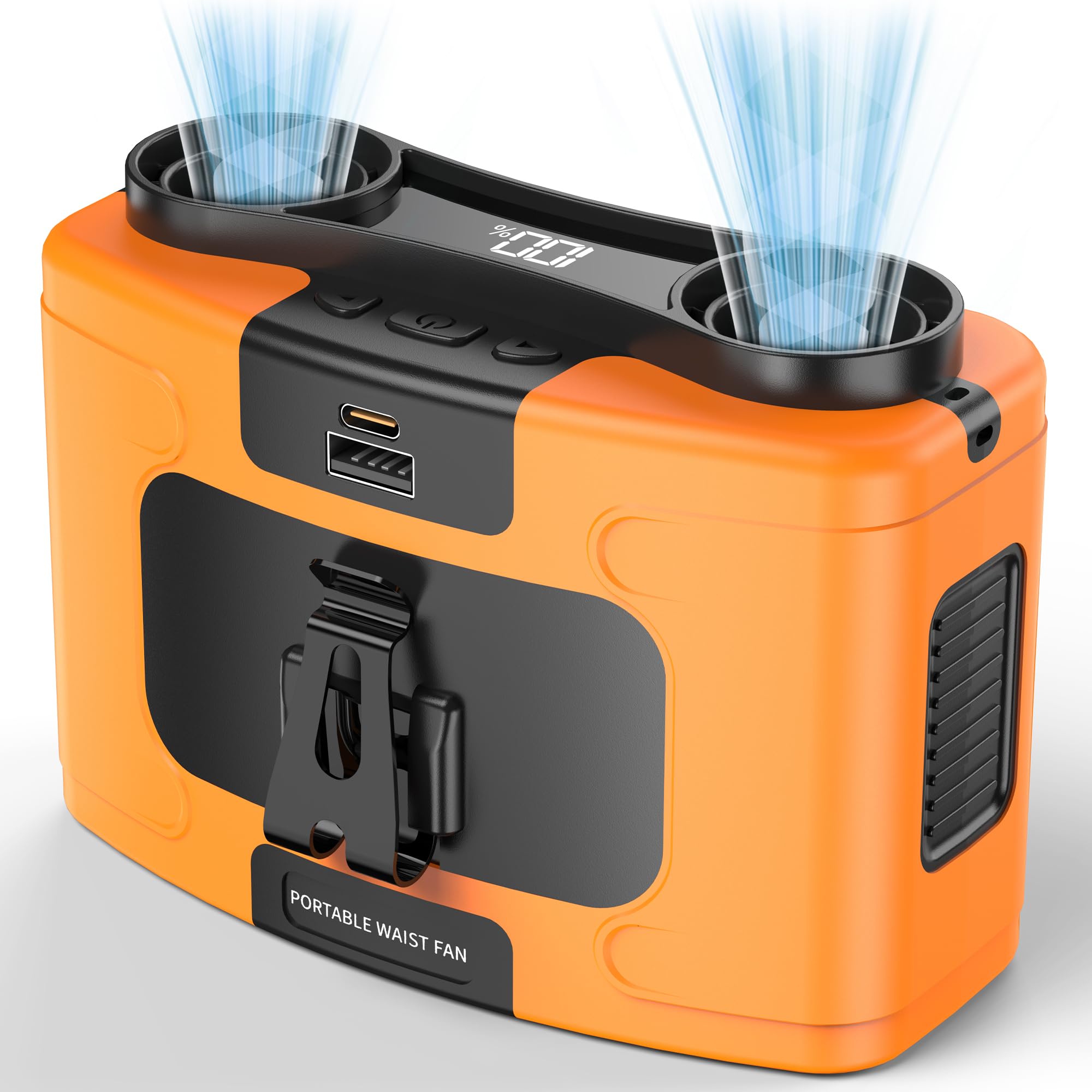Photo 1 of 20000mAh Portable Waist Fan, Personal Fan Clip on with Rechargeable Battery operated, 40H Cooling,10 Speeds,16000RPM Hands-Free Belt Neck Fan for Outdoor Jobsite Gardening Camping Travel (Orange)