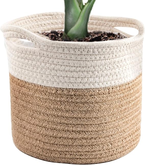 WXJ13 Cotton Rope Plant Basket, Woven Storage Basket, 7.87 inches Wall