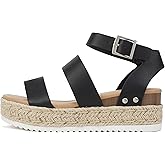Soda Top Shoe Bryce Open Toe Buckle Ankle Strap Espadrilles Flatform Wedge Casual Sanda