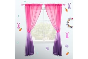 KOUFALL Pink Curtains for Girls Room,Cute Aesthetic Preppy Bedroom Decor for Teen Girls,Hot Pink and Purple,84 Inch Length 2 Panels Set