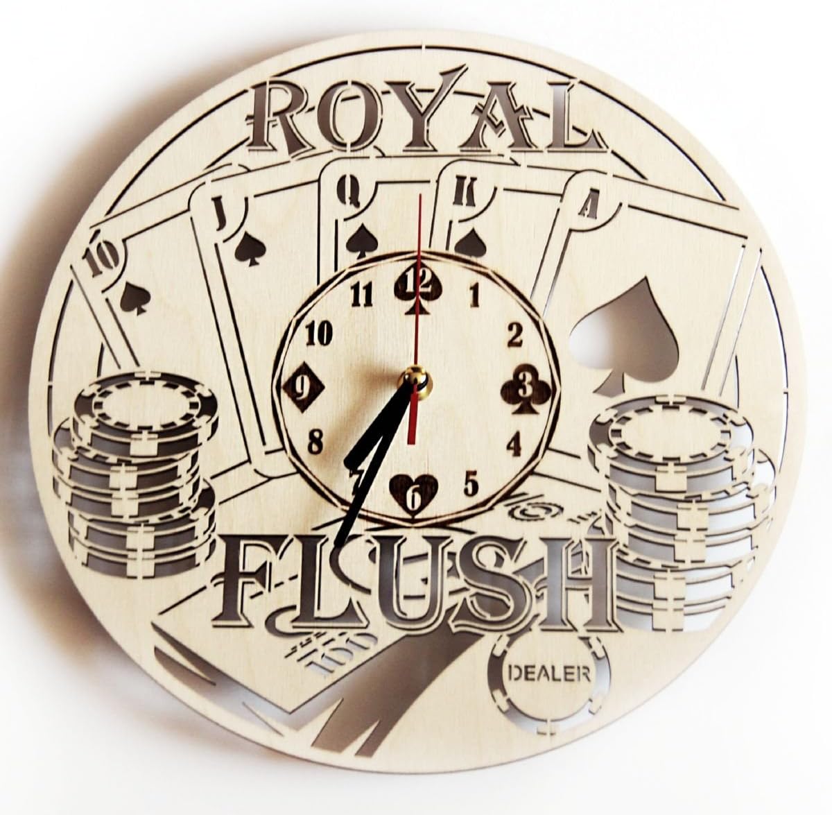 ShareArt Poker Wood Wall Clock Silent - Original Home Decor Office Living Room Bedroom Kitchen - Best Gift Idea for Friends Business Partners Men Woman - Unique Wall Art Design - Size 12 Inch