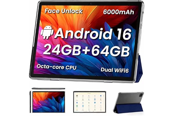 TUOHAITIME Android 16 Tablet,10 inch Tablets, Octa Core CPU, Blue | 24GB+64GB+512GB Expansion, 1280x800 Display Screen, WiFi6, Dual Cameras, 6000mAh Battery, Widevine L1 Google Kids Space