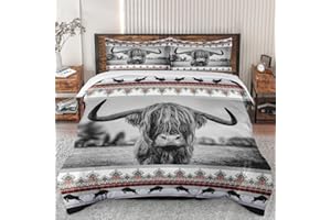 WeCozy Duvet Cover Set King Size, Highland Cow Bull Animal Bedding Set with Zipper Closure for Kids and Adults, Buffalo Cattle Duvet Cover with 2 Pillowcases for Bedroom Bed Decor