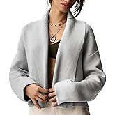 Yimoon Women's Cropped Cardigan Sweater Oversized Lapel Chunky Knit Coatigan Long Sleeve Open Front Sweater