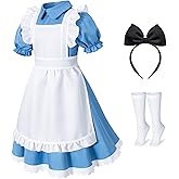 Irtysh Girl Blue Dress White Apron Halloween Cosplay Costume With Bow Hair Band Stockings Set