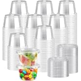 Clawsoff 360 Set 4 oz Jello Shot Cups with Lids Small Plastic Condiment Cup | Food Safe Disposable Clear Portion Cups for Dipping Sauce,Salad Dressing,Yogurt,Souffl&eacute;,Dessert,Jello Shots