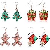 PopTopping Christmas Earrings For Women, Christmas Earrings Dangle, Holiday Earings Xmas Set Hypoallergenic Gingerbread Tree Sock Christmas Reindeer Santa Candy Cane Gift