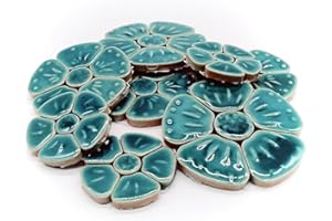 EDFLIFE Glazed Ceramic Mosaic Tiles for Crafts, 209g Flower Porcelain Mosaic Tiles for Crafts, Flora Pattern China Tiles for Mosaic Art Projects and Outdoor Decorations (Green)