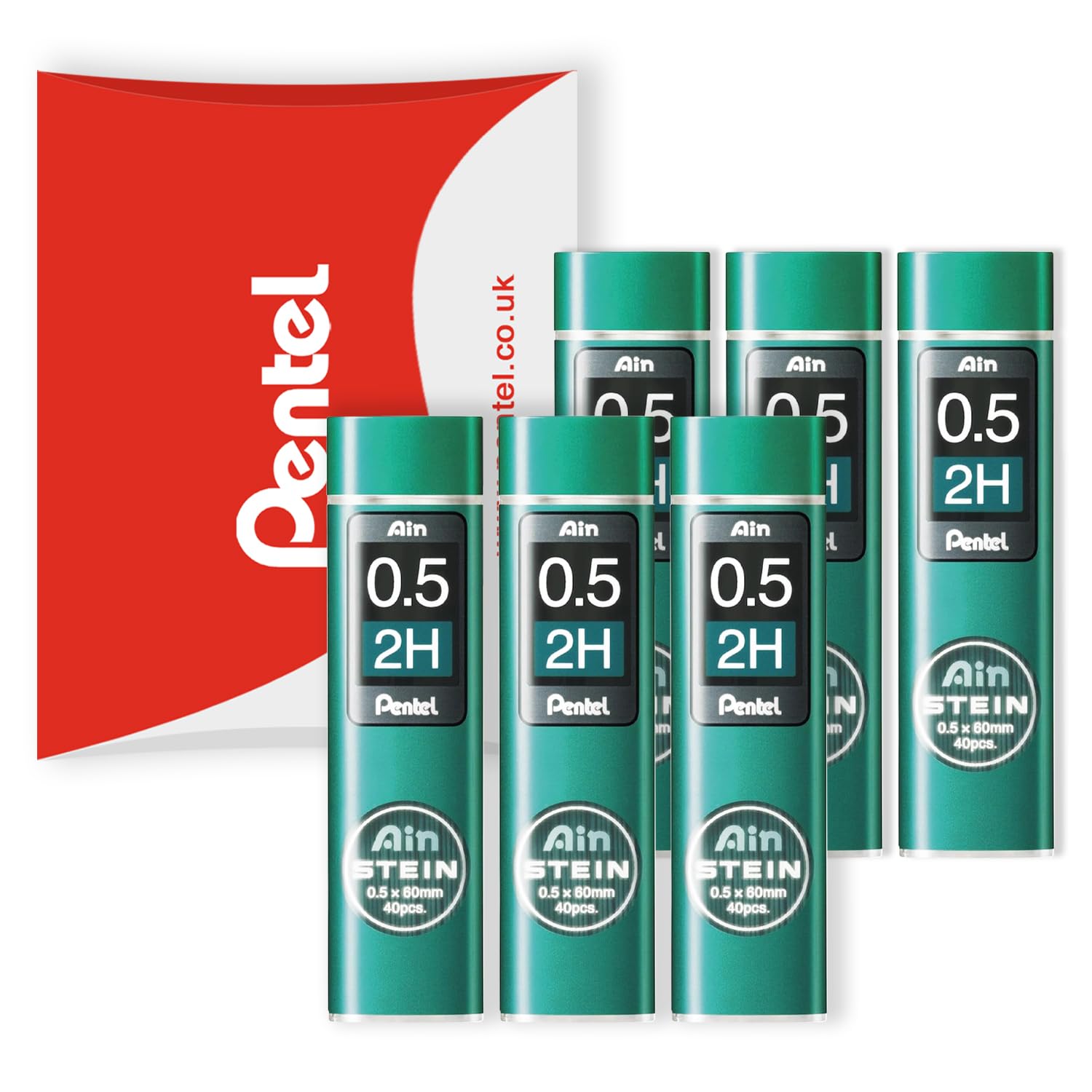 Pentel Ain Stein Mechanical Refill Leads - for Automatic/Mechanical Pencils - in Pentel Pillow Packaging (0.5mm 2H, Pack of 6)